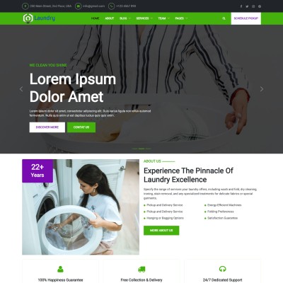 Laundry website template home page design