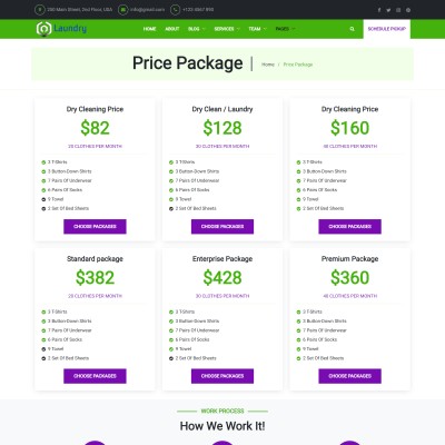 Self-service laundromat plans and pricing page design