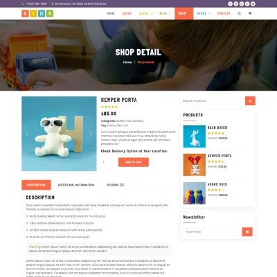 Kids training kits selling web page