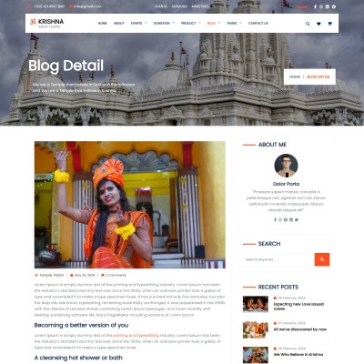 Indian temple website template news details web page