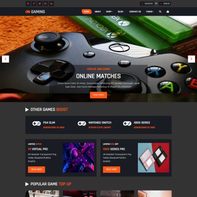 Gaming store website template home page preview