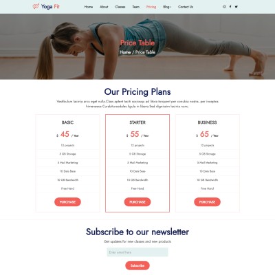 Yoga classes pricing and plans