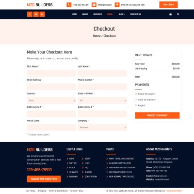 Builders products cart checkout page