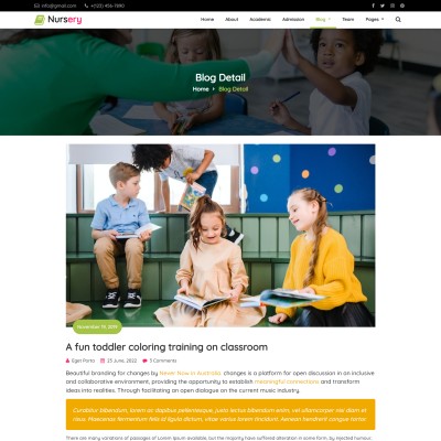 Blog details page for articles on parenting tips, and school updates