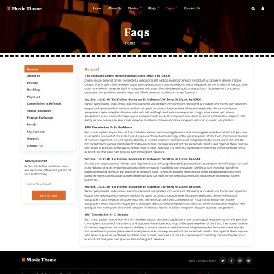 Movie ticket related common user faqs page, built with bootstrap 5