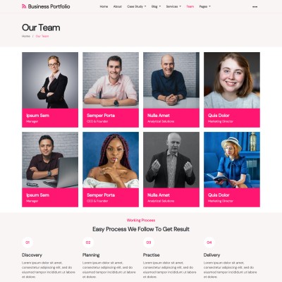 Teams page html of business portfolio provider company