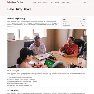 Organization portfolio case study details web page layout