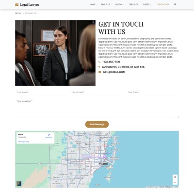Law firm contact page with address and consultation form