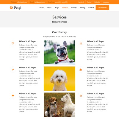 Responsive services provided page for pets