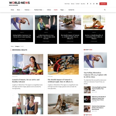 Health news page show wellness trends, fitness tips, and public health policies