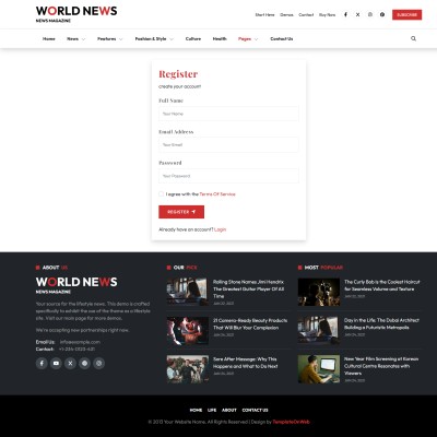 News readers registration page design