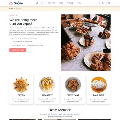 About us page to show bakery journey and teams