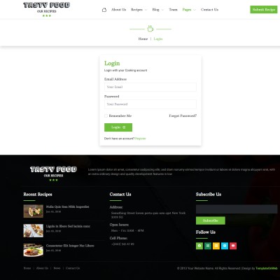 Visitor login page for recipe comment and review