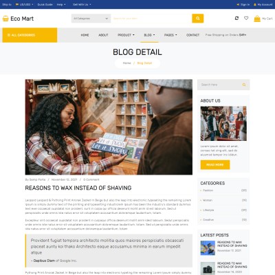 Shopping blog detail page responsive design