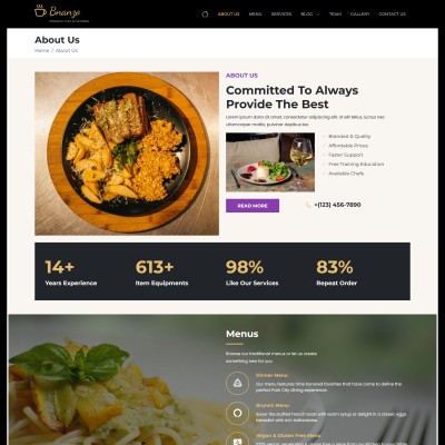 About the Chef web page to display dining experiences