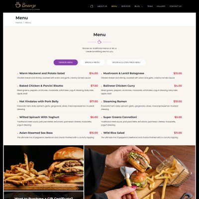 Menu page to display signature dishes with easy-to-read layout