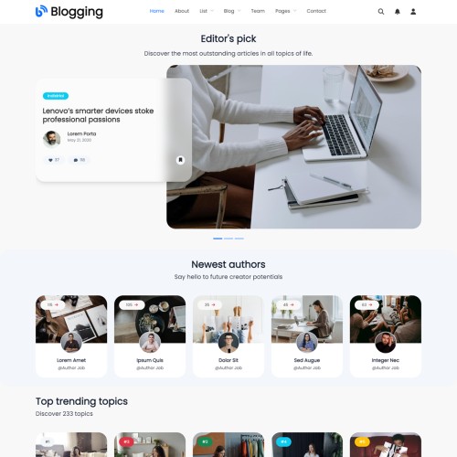 Blogging website template home page