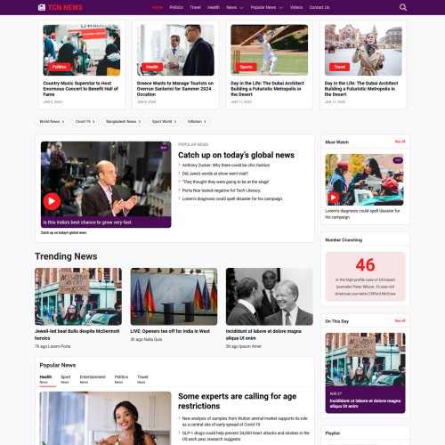 News agency website template home page screen