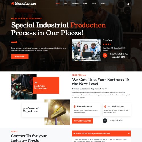 Manufacturing website template home page