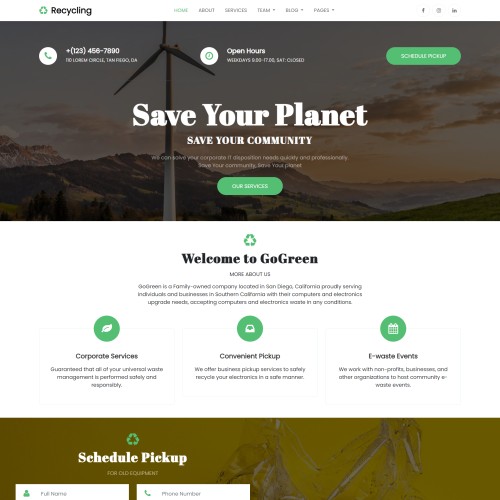 Recycling website template home page