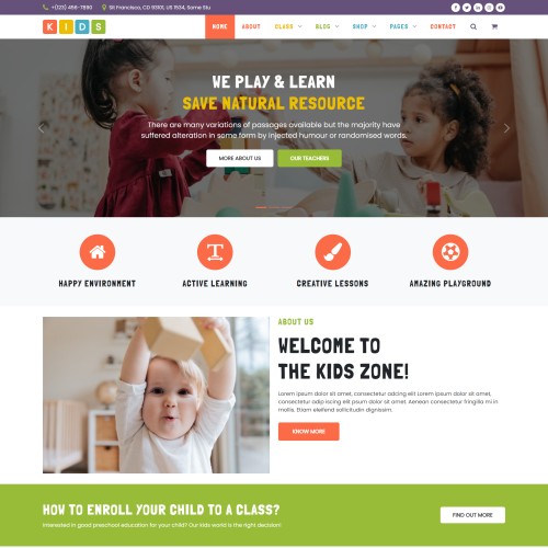 Preschool website template home page