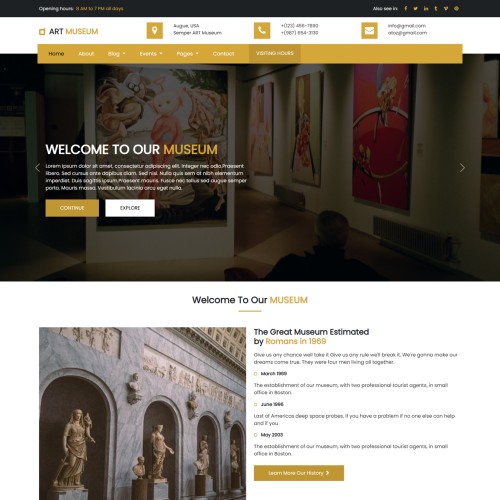 Art website template home page preview