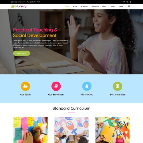 Nursery school website template home page preview