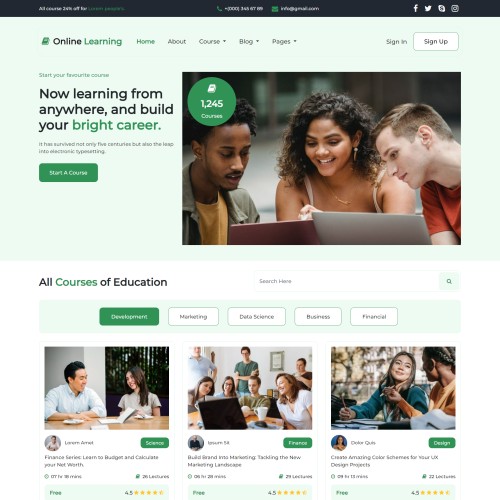 Online learning html template home page preview