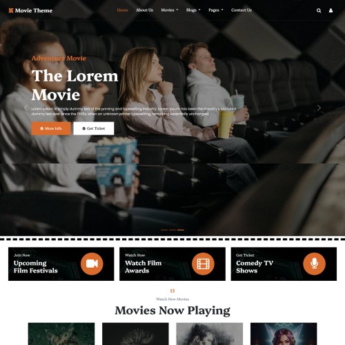 Movie ticket booking website template home page in bootstrap 5