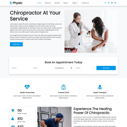 Physiotherapist website template home page layout preview