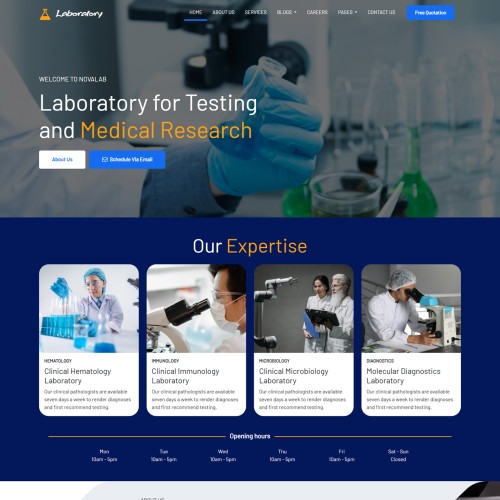 Laboratory website template home page preview