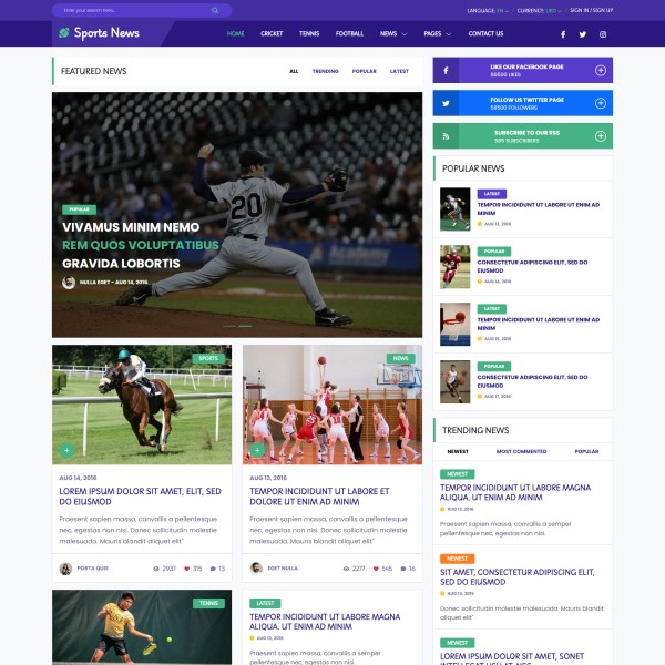 Sports news website template home