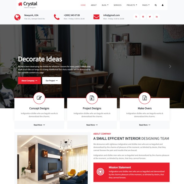 Interior designer website template home page