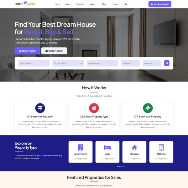 Real estate agents website template free home page