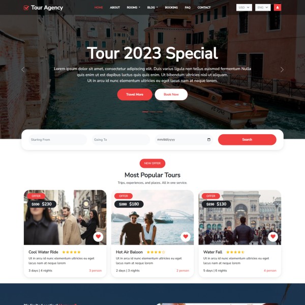 Travel agency website template free home page