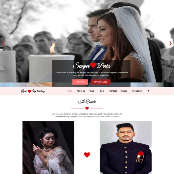 Wedding organiser website template home page