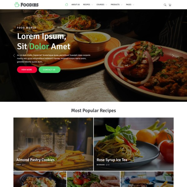 Recipe blog website template home page layout