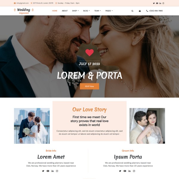 Free wedding website template home page