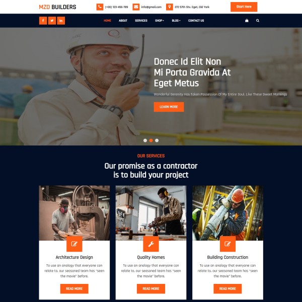 Home builder website template responsive main page preview