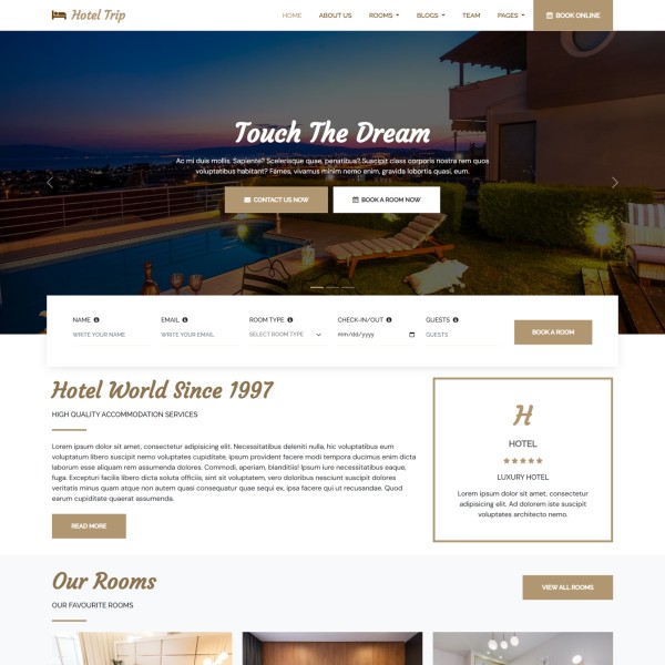 Hotel website design template home page preview