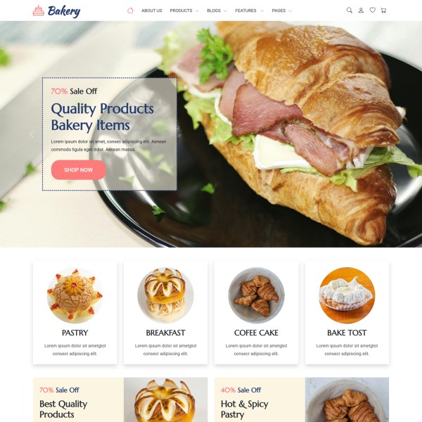 Bakery website template home page preview